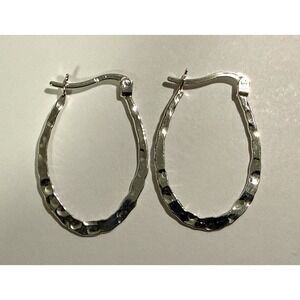 925 Sterling Silver Hammered Hoop Earrings Lightweight 1" Large Hoops